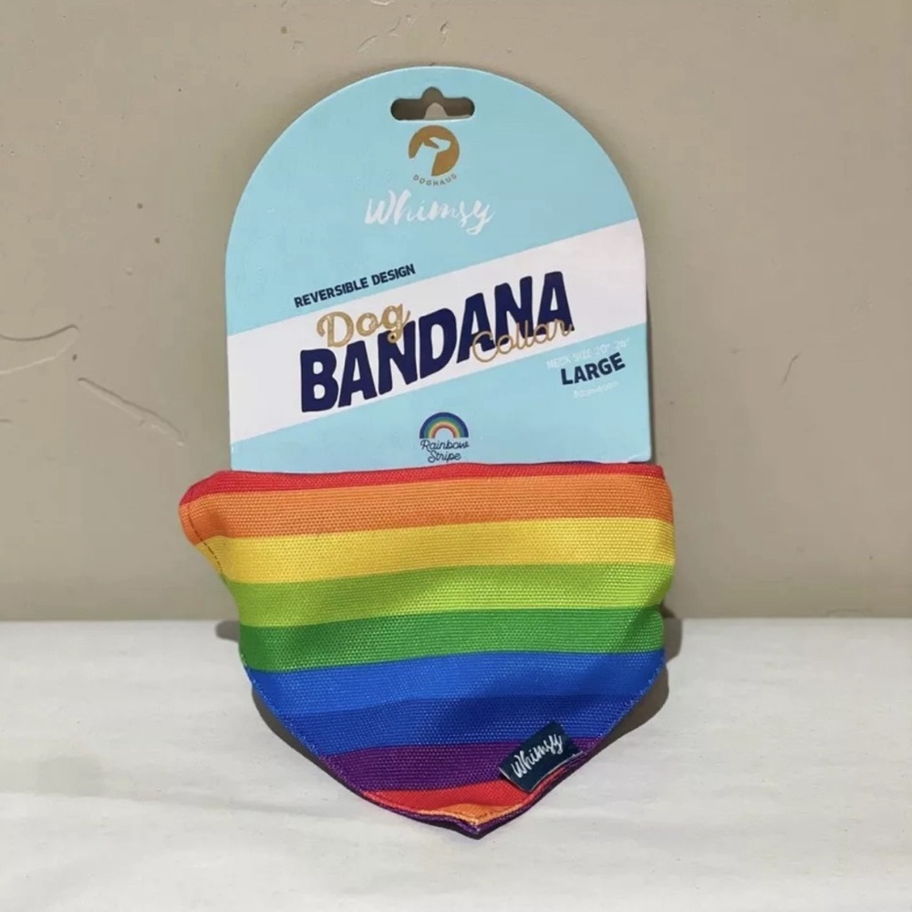 Doghaus Whimsy Collection Rainbow Stripe Reversible Dog Bandana Collar Pride L